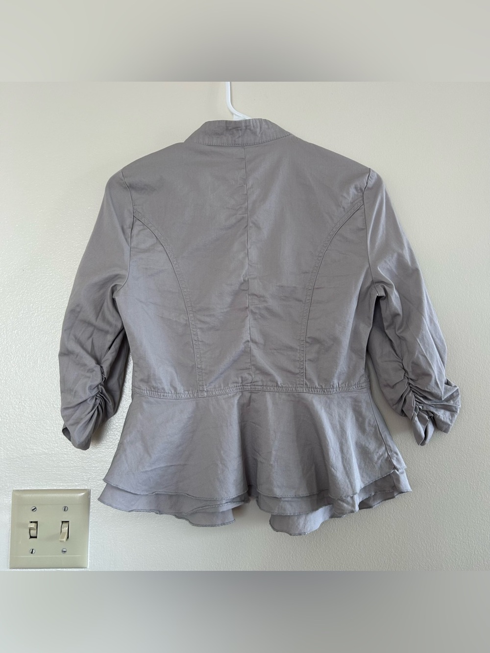 NWOT Small Buckle Stoosh Gray Blazer 100% Cotton Vintage 90s Y2K Ruffle Ruched - Picture 5 of 7